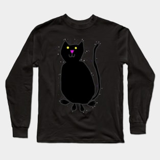 Black Cat with a Halo of Stars Long Sleeve T-Shirt